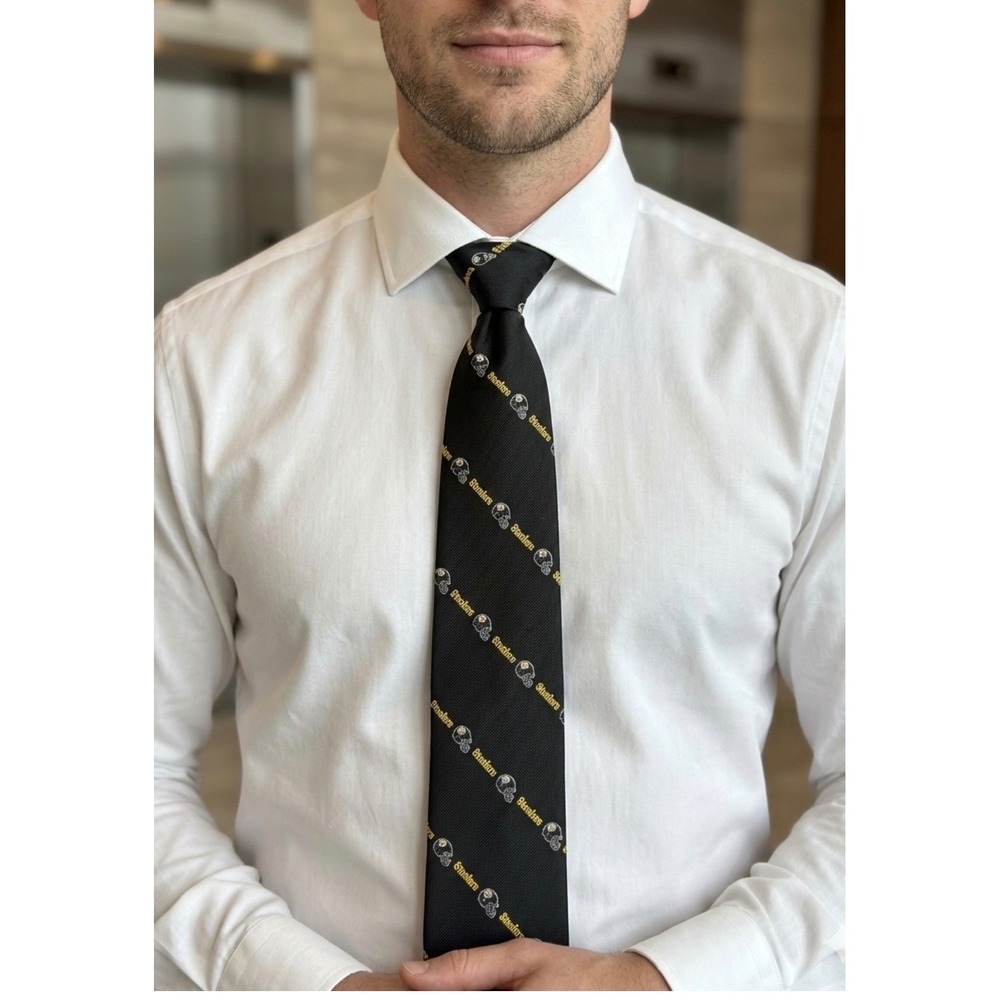 Ralph Marlin Pittsburgh Steelers Mens Necktie Black Gold Helmet Logo Silk Blend